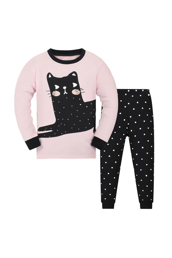Little Boy'S Outfits Cartoon Cat Printed Long Sleeve Top And Pants Sleepwear 2 Piece Child Boys Girls Soft Cozy Sets,Sizes 7-8Y