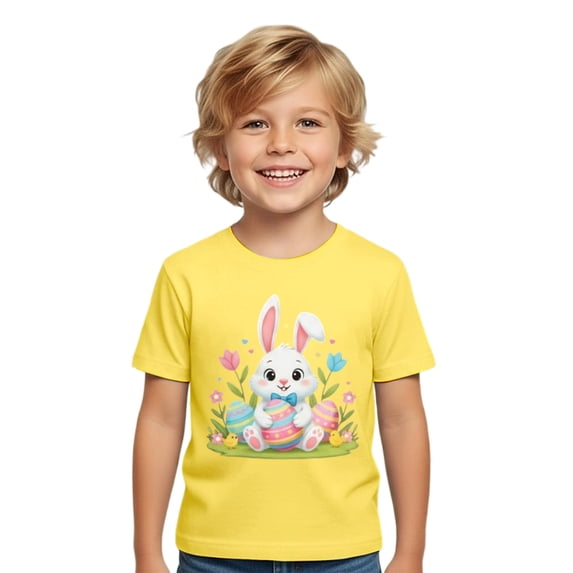 Hihipz Little Boy's Easter T Shirt Short Sleeve Colorful Graphic Crew Neck Tee Tops Soft Comfortable Daily Tshirt,Sizes 4-5