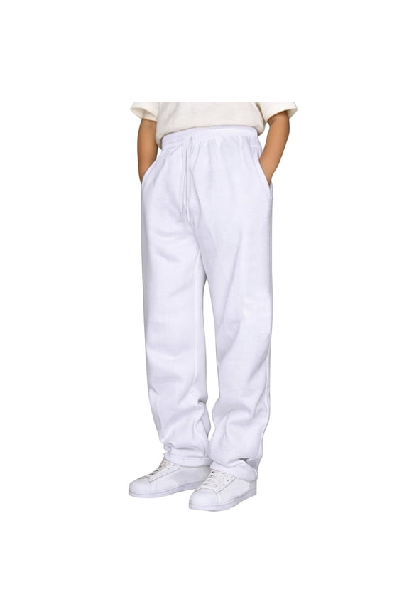 Little Boy's Jogger Pants Drawstring Waist Loose Wide Leg With Fly Design Casual Comfortable Stylish Long Trousers,5-6Years