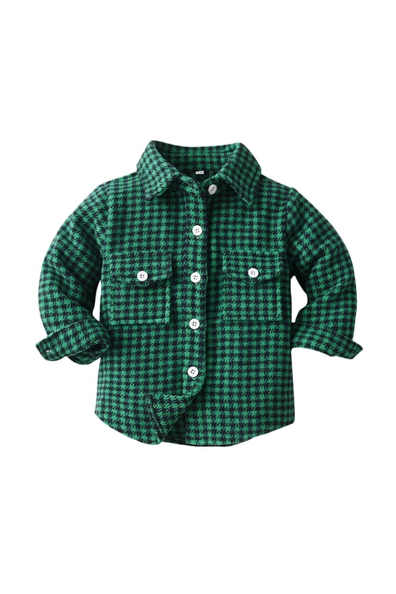 Little Boy's Shirt Houndstooth Print Lapel Button Outwear Stylish Tops,Sizes 7-8
