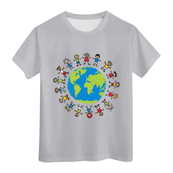 Hihipz Little Boy's T‑Shirt Summer Short Sleeve Earth Cartoon Print Crew Neck Tee Tops Comfortable Casual Tshirt,Sizes 4-5
