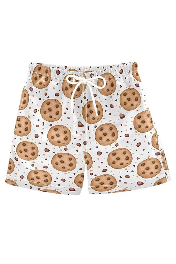 Little Boys Beach Shorts Cookie Graphic Elastic Waist Drawstring Bottoms Summer Breathable Lightweight Shorts
