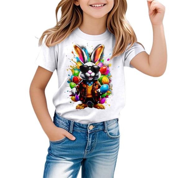 Hihipz Little Boys Easter Tee Tops Short Sleeve Colorful Graphic Crew Neck Tee Tops Soft Casual Stylish Tshirt,Sizes 6-7