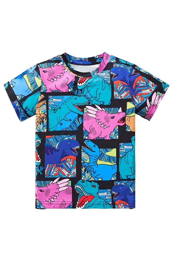Little Boys Graphic T-Shirt Dinosaur Cartoon Print Cool Style Stylish Tshirt,Sizes 8
