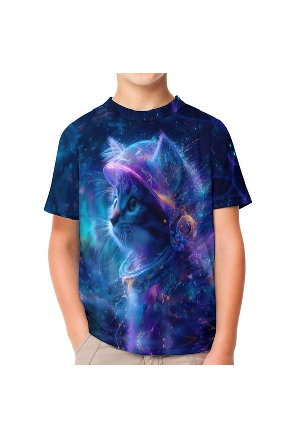 Little Boys Graphic Tshirt Cartoon Cat Print Short Sleeve Soft Daily Casual Breathable Tee