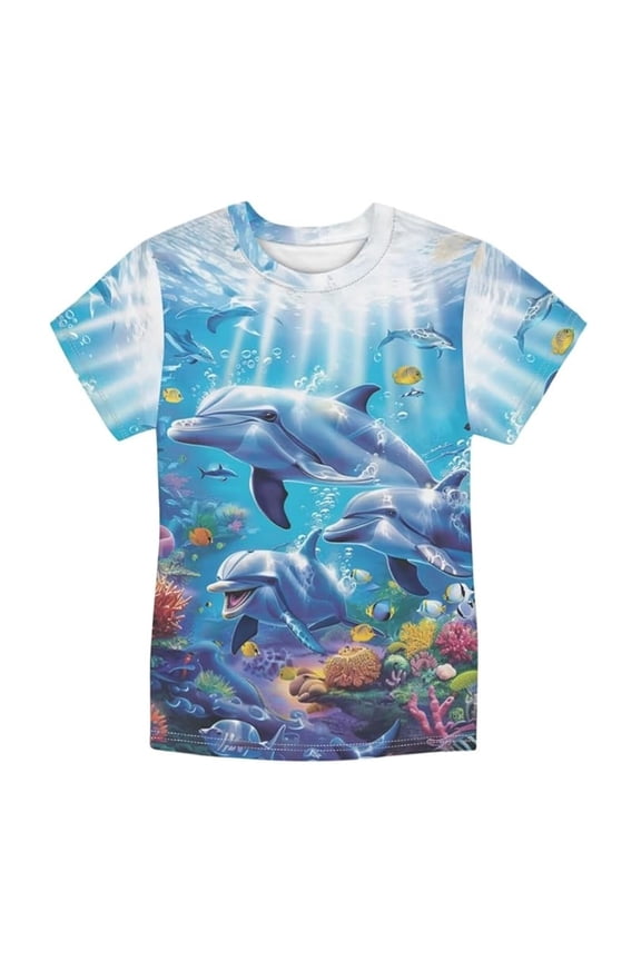 Little Boys Graphic Tshirt Cartoon Dolphin Print Short Sleeve Casual Lightweight Daily Tee