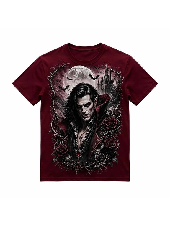 Little Boys Halloween Tshirt Vampire Rose Castle Print Soft Short Sleeve Crew Neck T-Shirt Gothic Party Graphic Tee