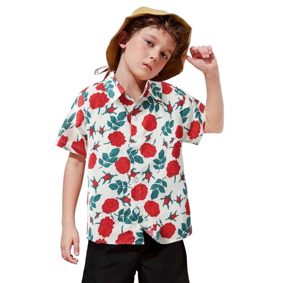 Hihipz Little Boys Polo Shirt Floral Print Shirts Hawaii Beach Casual Summer Tops,Sizes 5-6