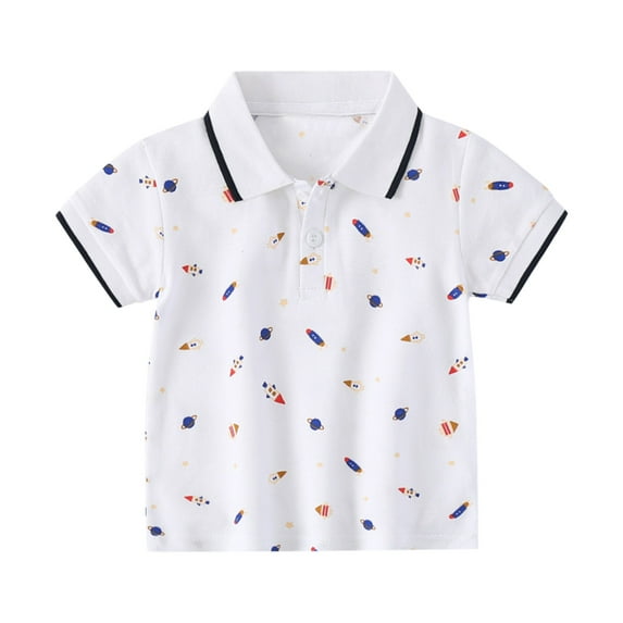 Hihipz Little Boys Polo Shirt Short Sleeve 2022 Summer Cartoon Print Trendy Casual Comfortable Tee Shirts,Sizes 4-5