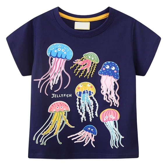 Hihipz Little Boys T‑Shirt Glow In The Dark Printed Short Sleeve Crew Neck Tee Tops Summer Casual Stylish Tshirt,Sizes 5-6
