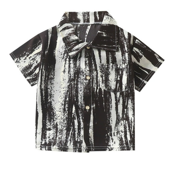 Hihipz Little Boys T-Shirt Short Sleeve Button Down Shirt Lightweight Floral Lapel Graphic Tee,Sizes 5-6