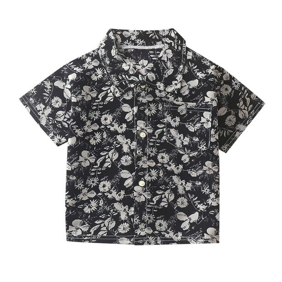 Hihipz Little Boys T-Shirt Short Sleeve Button Down Shirt Lightweight Floral Lapel Graphic Tee,Sizes 5-6