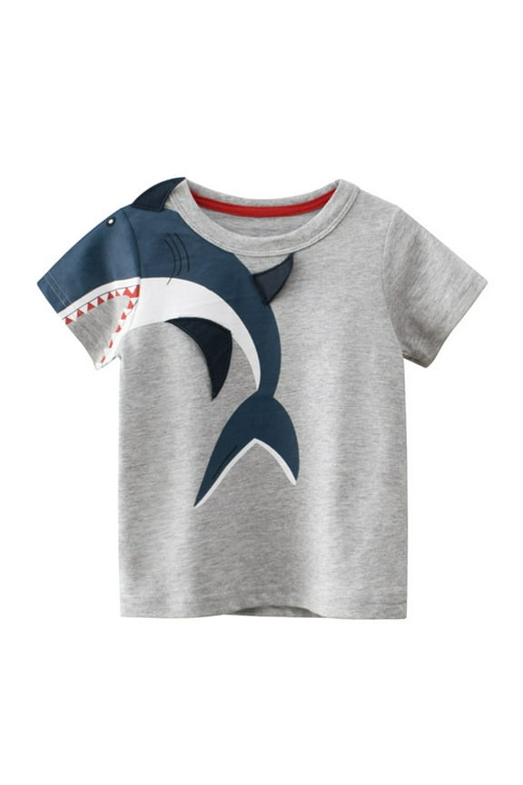 Little Boys Tee Tops Short Sleeve Shark Graphic Crewneck Casual Comfortable Unisex Tshirts,Sizes 5-6