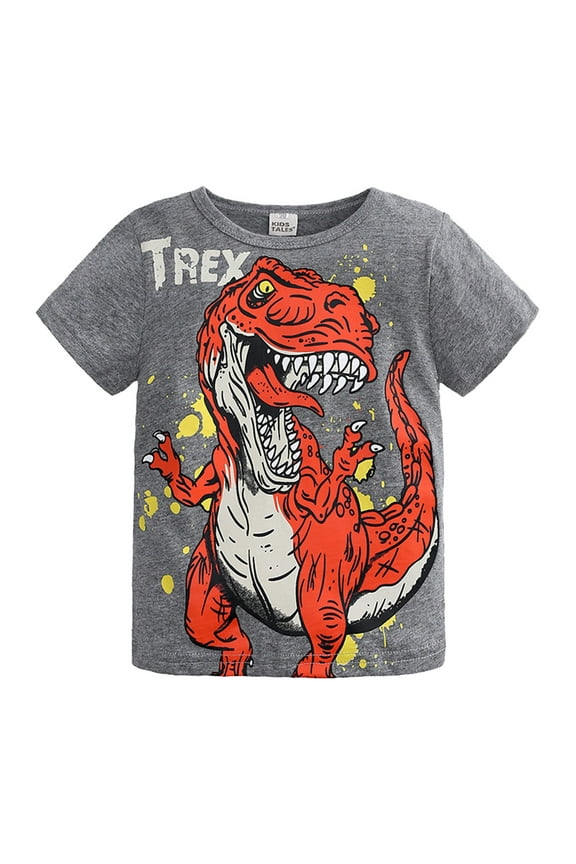 Little Boys Tees Short Sleeve Dinosaur Graphic T-Shirt Casual Comfortable Unisex Tee Tops,Sizes 6-7