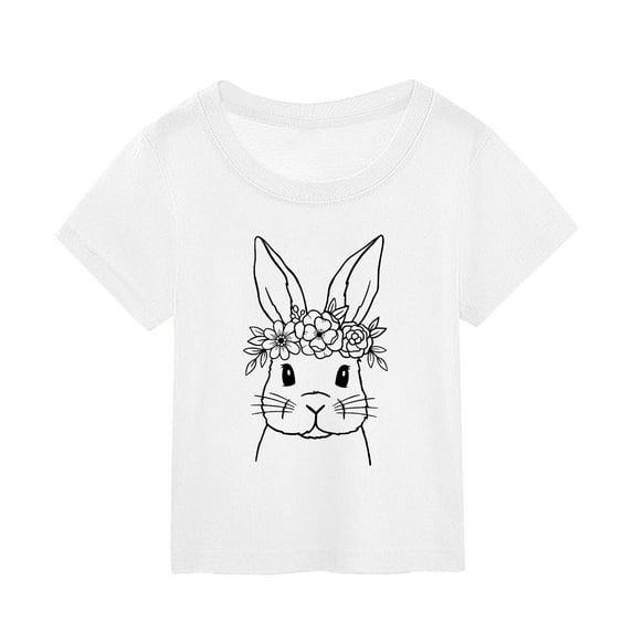 Hihipz Little Girl's Easter T Shirt Kids Bunny Print Tshirt Cartoon Graphic Short Sleeve Unisex Breathable Tee Tops,Sizes 7-8Y