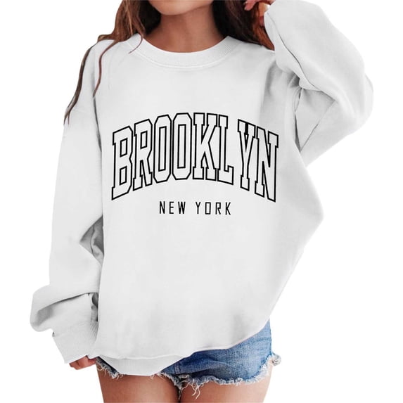 Hihipz Little Girls Crewneck Pullover New York Letter Print Fall Relaxed Fit Drop Shoulder Sweatshirt