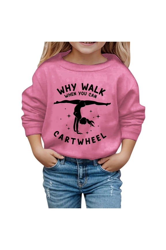Little Girls Crewneck Pullover Spring Fall Gymnastics Quote Print Relaxed Fit Soft Sweatshirt Top