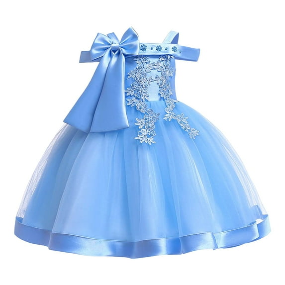 Hihipz Little Girls Dresses Off Shoulder Bow Mesh Tutu Long Dress Kids Girls Party Birthday Pageant Stage Performance Evening Gown Dresses,4 -5 Years