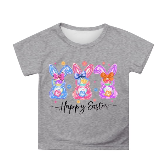 Hihipz Little Girls Easter T-Shirt Girls Print T Shirt Casual Loose Round Neck Short Sleeve Breathable Comfortable Tee Tops,Sizes 6-7Y
