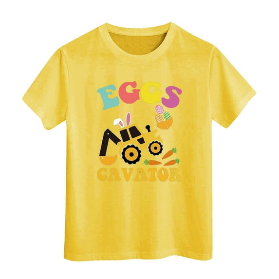 Hihipz Little Girls Easter T-Shirt Kids Easter Print T Shirt Egg Bunny Tractor Short Sleeve Casual Tee Tops,Sizes 4-5T