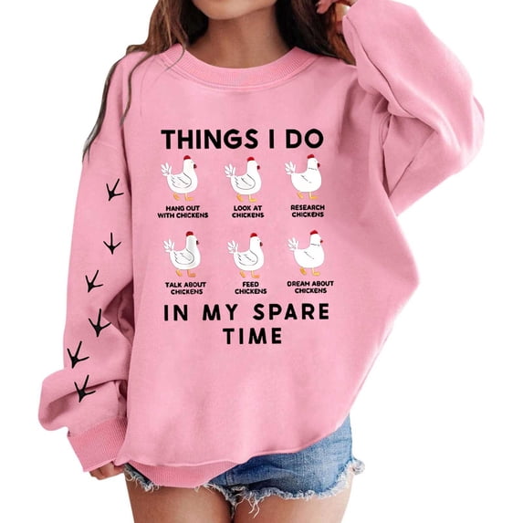 Hihipz Little Girls Graphic Pullover Cartoon Chicken Print Crewneck Relaxed Fit Cassual Sweatshirt