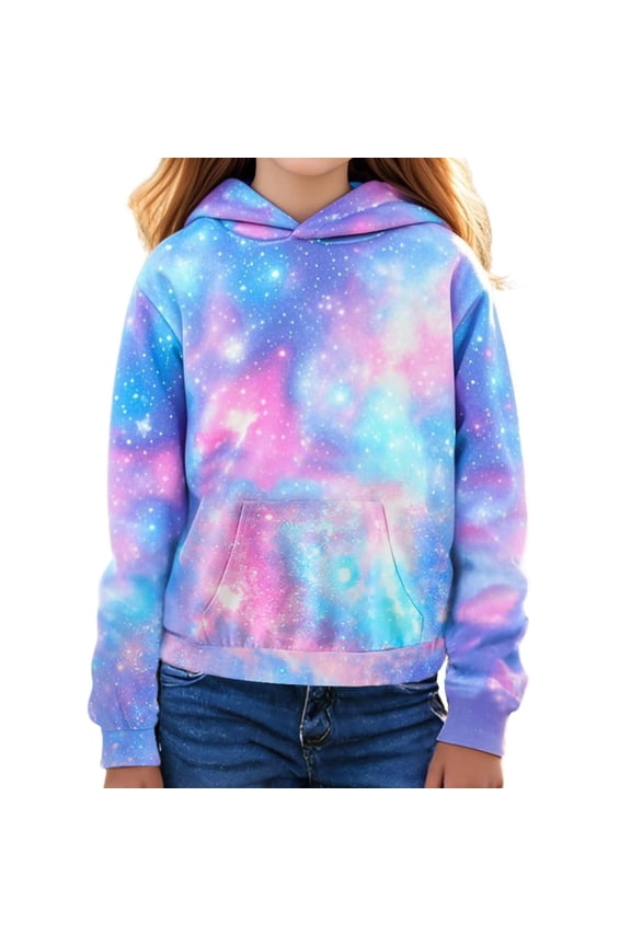 Little Girls Hoodie Galaxy Space Full Print Long Sleeve Pullover Kids Spring Fall Sweatshirt
