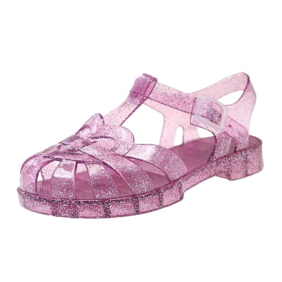 Hihipz Little Girls Jelly Sandals Glitter Hollow Out Breathable Non Summer Beach Casual Shoes