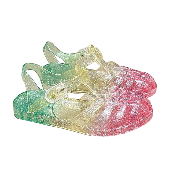 Hihipz Little Girls Jelly Shoes Buckle Strap Closed Toe Lightweight Beach Pool Outdoor Summer Casual Play Sandals