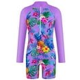 thumbnail image 1 of Hihipz Little Girls One-Piece Rash Guard Pineapple Floral Color Block Zip Collar Long Sleeve Beach Party Bathing Suit, 1 of 4