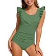 thumbnail image 1 of Hihipz Little Girls One Piece Swim Suits Solid Color Ruffle Strap Ruched Bathing Suit, 1 of 4