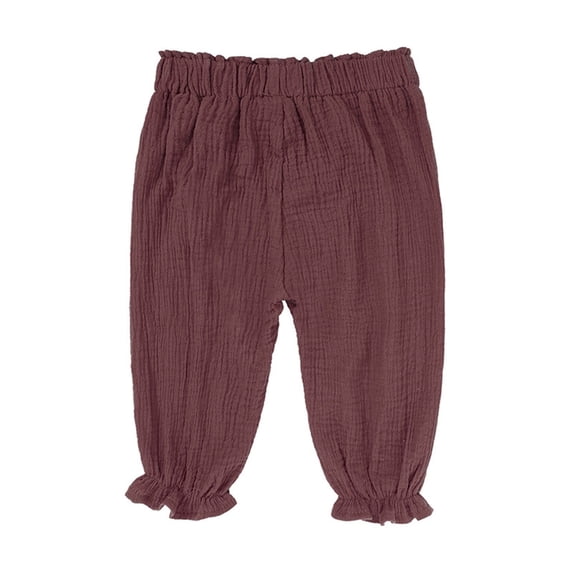 Hihipz Little Girls Ruffle Hem Gauze Pants Elastic Waist Crinkle Fabric Pants Soft Everyday Trousers