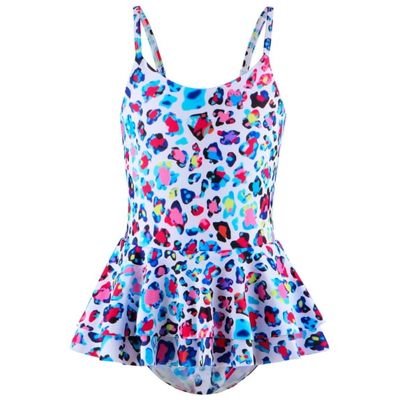 Hihipz Little Girls Swimsuit Fish Scale Print Skirted One Piece Kids Hot Spring Resort Bathing Suit,Sizes 4-5