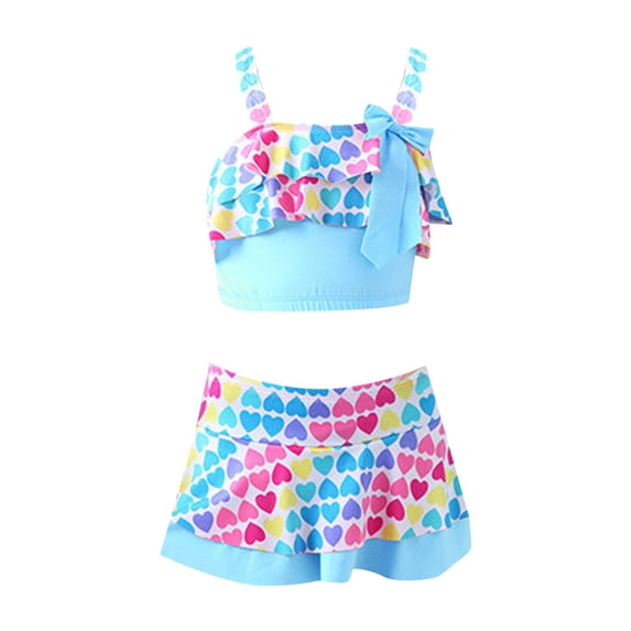Hihipz Little Girls Swimsuit Rainbow Two Piece Bikini 3-14Y Pool Hot Spring Natatorium Bathing Suit,Sizes 6-7