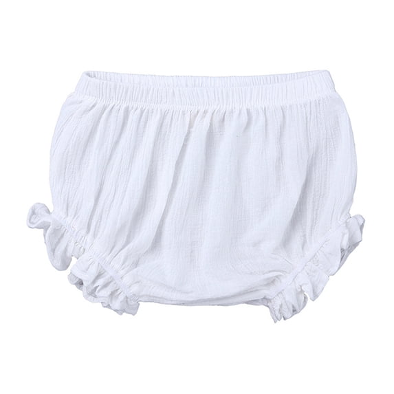 Hihipz Newborn Girls Bloomers Elastic Ruched Waist Ruffle Trim Soft Breathable Daily Casual Everyday Shorts