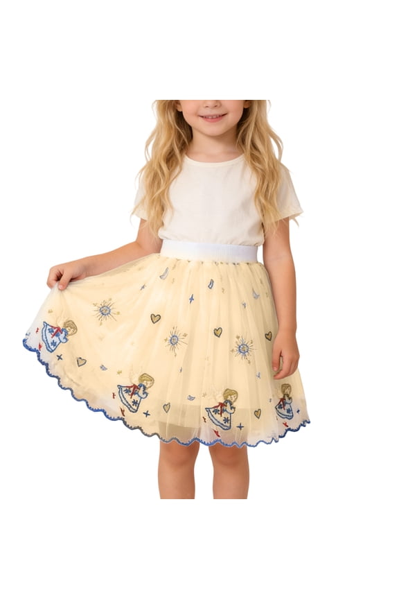 Girls Skirts Cartoon Embroidered Mesh Tutu Skirt Carnival Festival Ballet Dance Performance Skirt