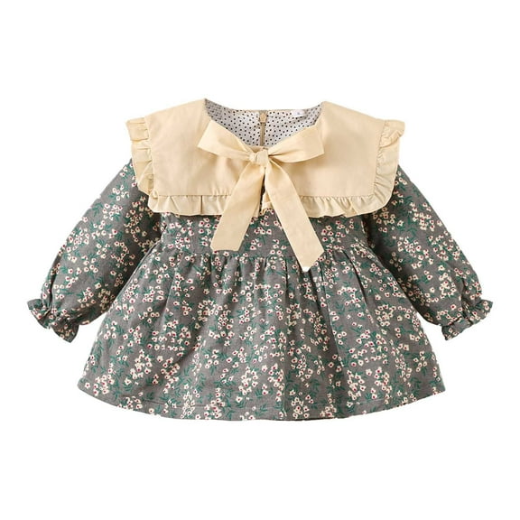 Hihipz Toddler Baby Girls Dresses Floral Print Long Sleeved Lapel Dress Kids Girls Sweet Comfy Playground Go Out And Play Dresses,18 -24 Months