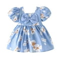 thumbnail image 1 of Hihipz Toddler Baby Girls Dresses Flower Print Puff Sleeve Bow Dress With Ruffled Hem Kids Girls Summer Casual Party Cute Dresses,2 -3 Years, 1 of 3