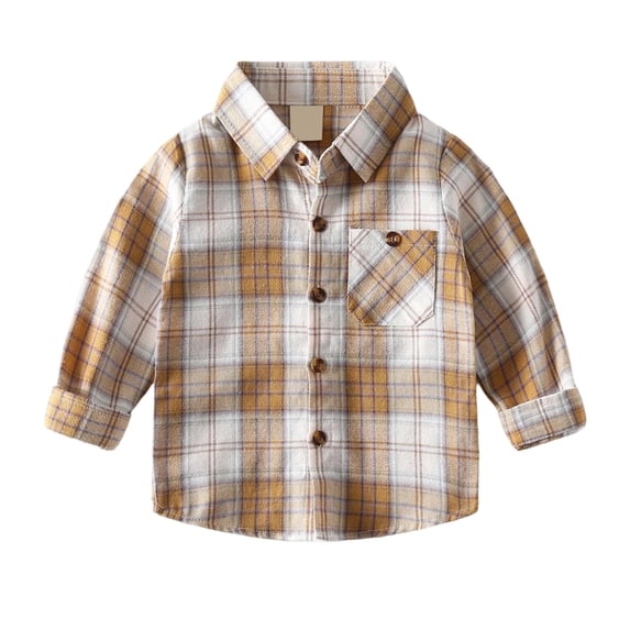 Hihipz Toddler Boy's Polo Shirt Plaid Print Long Sleeve Gentleman Lapel Polo Shirt Soft Casual Trendy Tee,Sizes 12-18M
