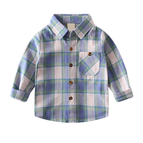 Hihipz Toddler Boy's Polo Shirt Plaid Print Long Sleeve Gentleman Lapel Polo Shirt Soft Casual Trendy Tee,Sizes 12-18M