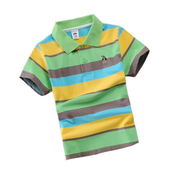 Hihipz Toddler Boy's Polo Shirt Striped Lapel Short Sleeve Polo Shirt Soft Comfortable Kids Polo Shirt,Sizes 3-4