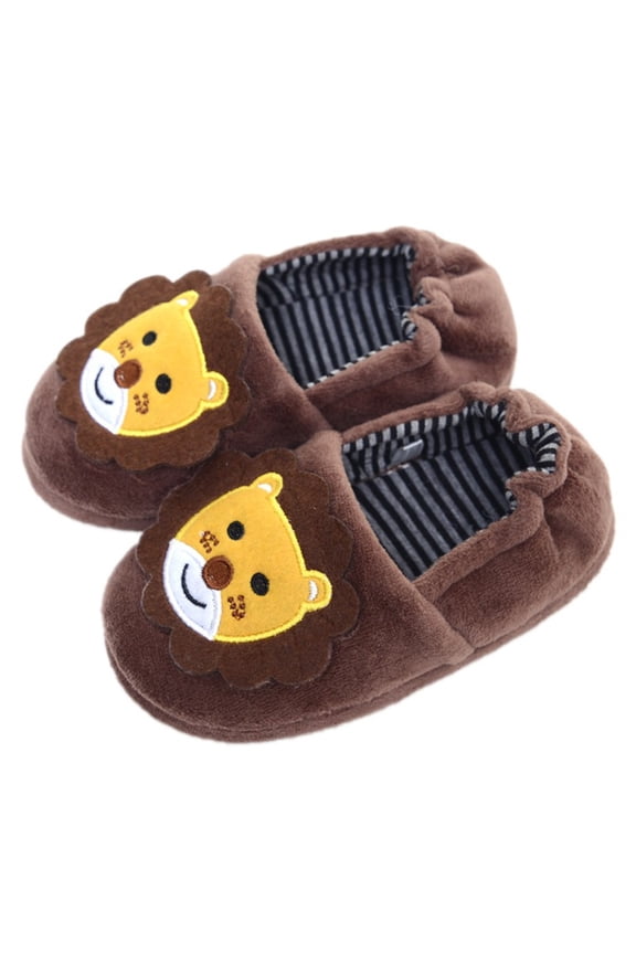 Toddler Boys Cotton Slippers Cartoon Lion Design Winter Cute Comfy House Slippers With Heel Coverage Kids Cold Weather Soft Warm Fuzzy Home Shoes For Boys Girls Us Size:9