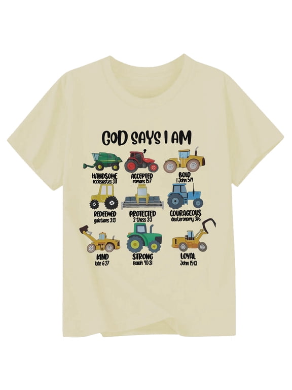 Toddler Boys Farm Tractor Graphic Tee Crew Neck Short Sleeve T-Shirt Cute Casual Tshirt