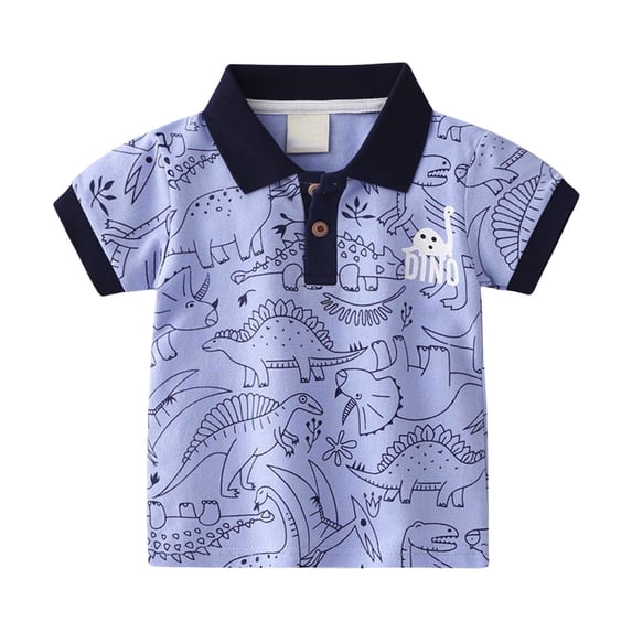 Hihipz Toddler Boys Polo Shirts Cute Cartoon Dinosaur Print Lapel Short Sleeve Shirt Kids Summer Causal Loose Tops,Sizes 18-24M