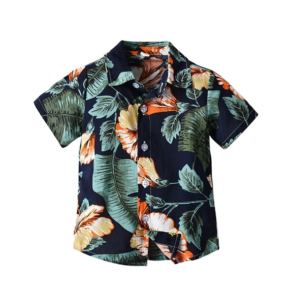 Hihipz Toddler Boys Shirt Floral Print Short Sleeve Lapel Button T Shirt Casual Beach Tshirts