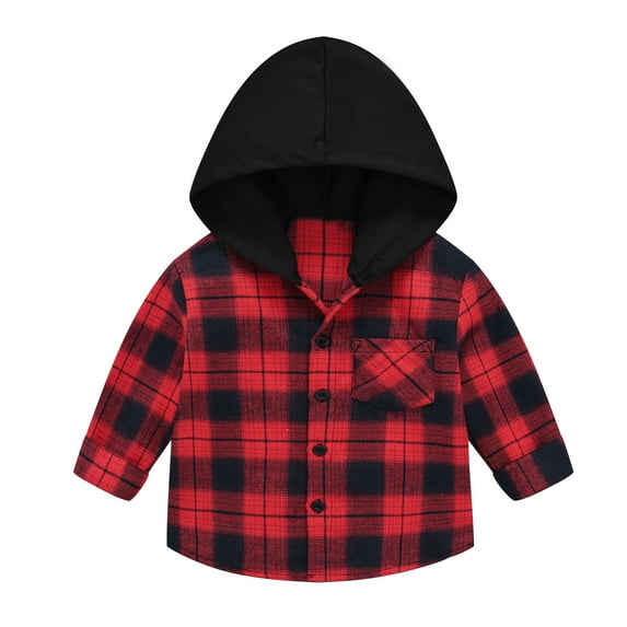 Hihipz Toddler Boys Shirt Plaid Print Hooded Shirts Holiday Casual Tops,Sizes 3-4