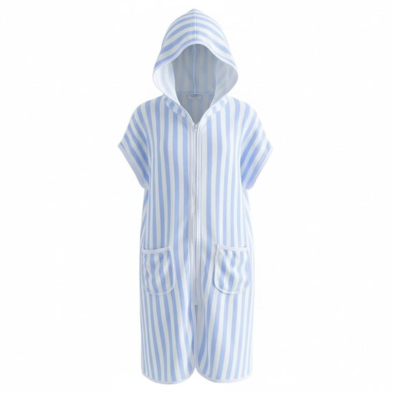 Hihipz Toddler Boys Striped Hooded Beach Cover Up Zip Front Short Sleeve Swimwear
