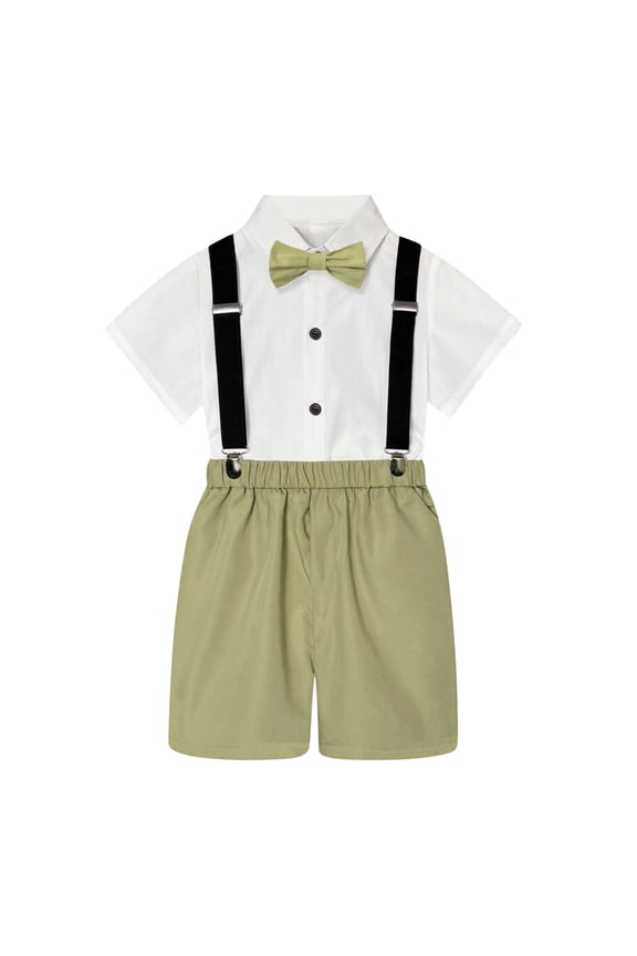 Toddler Boys Suit British Shirt Shorts Short Sleeve Bowtie Formal Performancewear,Sizes 1-2Y