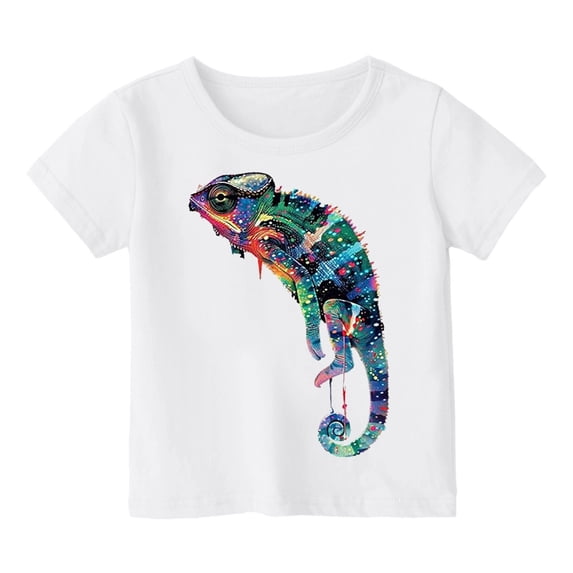 Hihipz Toddler Boys T-Shirt Lizard Printed Tee Tops Short Sleeve Crew Neck Summer Graphic Tee,Sizes 3-4