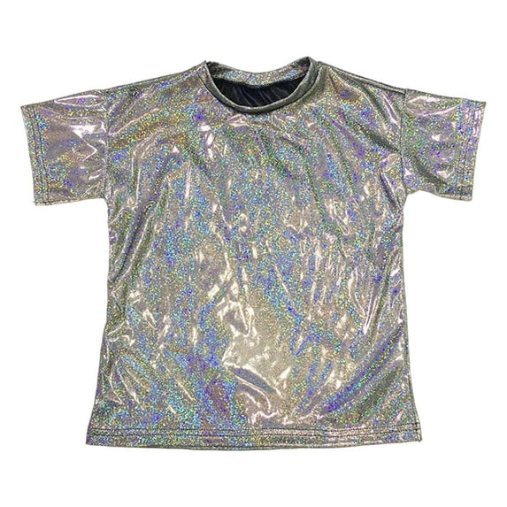 Hihipz Toddler Boys Tee Tops Short Sleeve Sequin Reflective Print Loose Performance Unisex Dance Tshirts,Sizes 3-4
