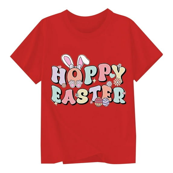 Hihipz Toddler Girl's Easter T Shirt Kids Easter Print Tee Tops Child Casual Short Sleeve Lightweight T Shirt,Sizes 1-2T